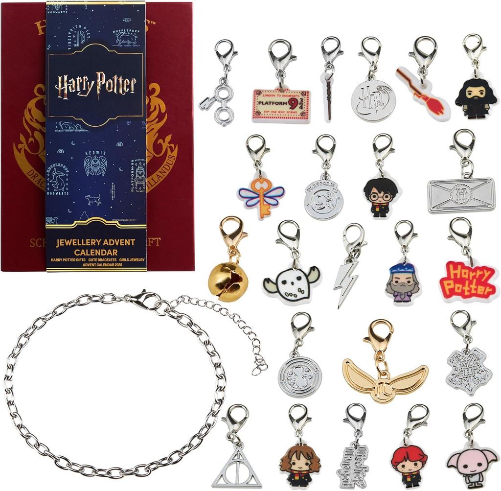 Harry Potter Schmuck Adventskalender 2025 für Kinder Mädchen Teenager, 24-Tage DIY Charm Armband, Weihnachtskalender Burgunderrot, Geschenke