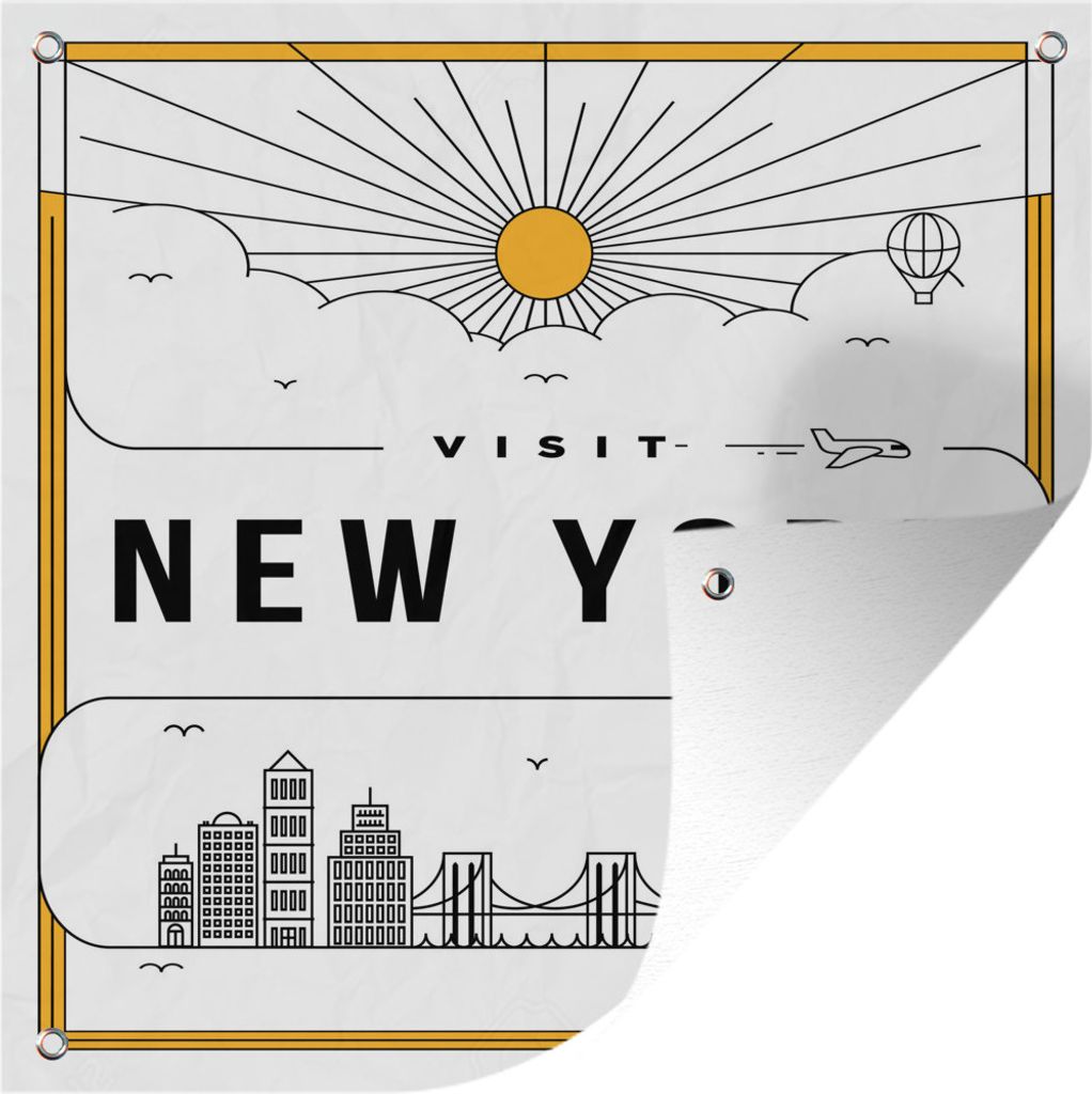 MuchoWow 100x100 cm Outdoor-Poster Gartendeko Sichtschutz Garten Poster für den Garten New York - Skyline - Flugzeug