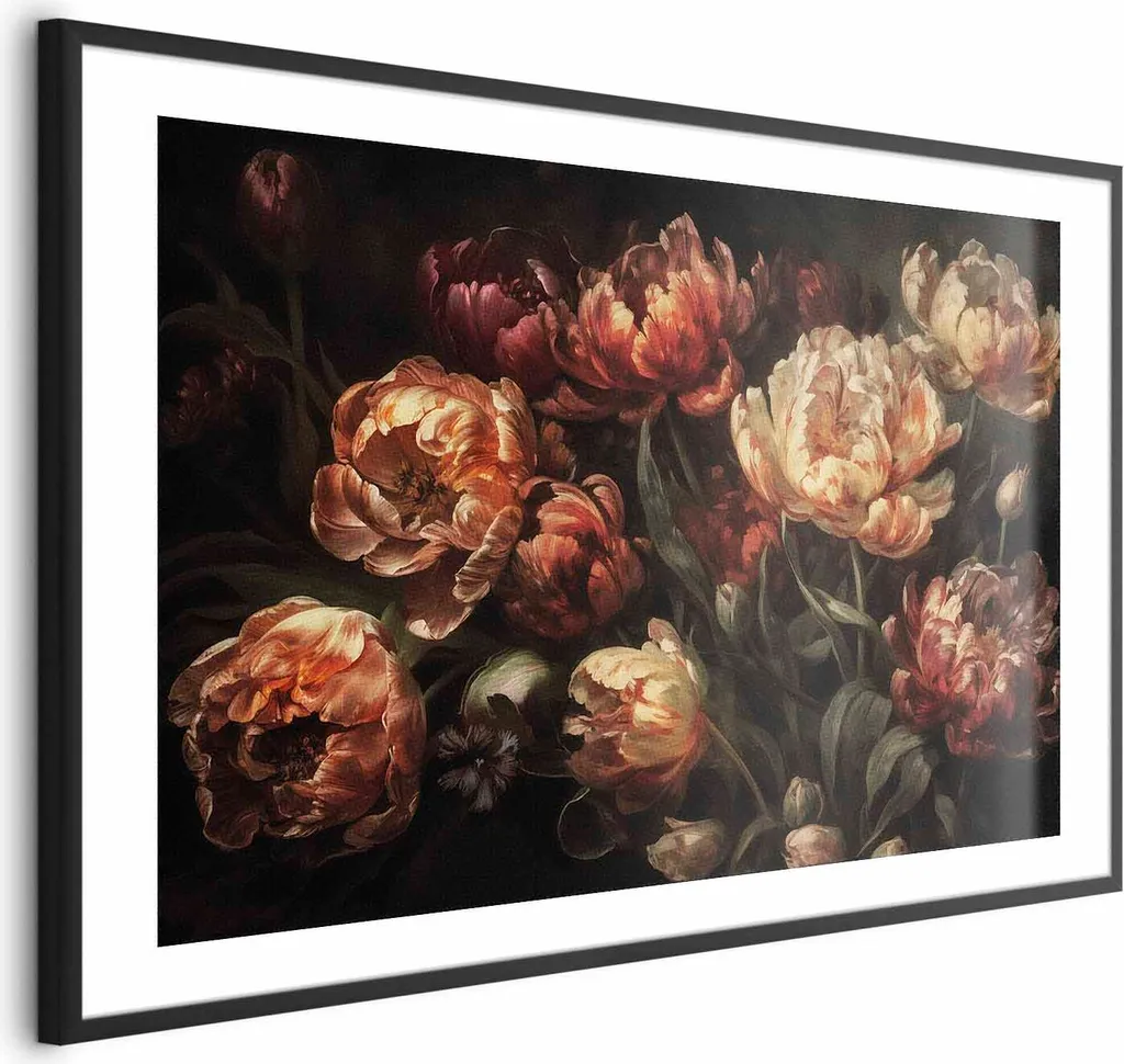Quadro Moderno Tulipani 60x40 Cornice Nera Margine Bianco Design