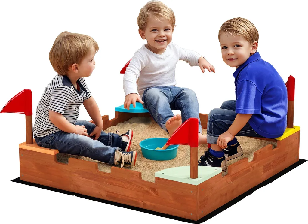 Aire de jeux bac à sable en bois pour jardin enfant - Modèle carré 90cm