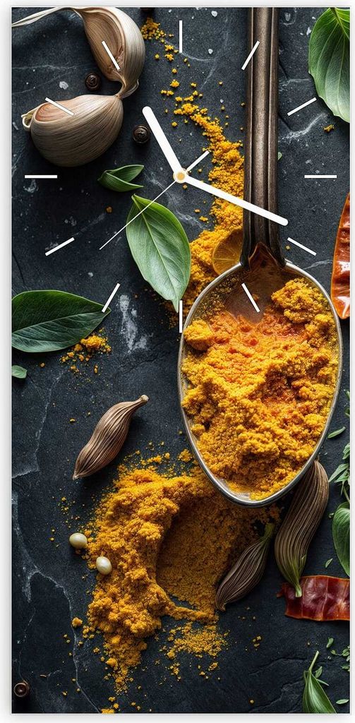 Wanduhr aus Glas mit Motiv Kräuter und Gewürze- 30 x 60 cm - inkl. Aufhängesystem