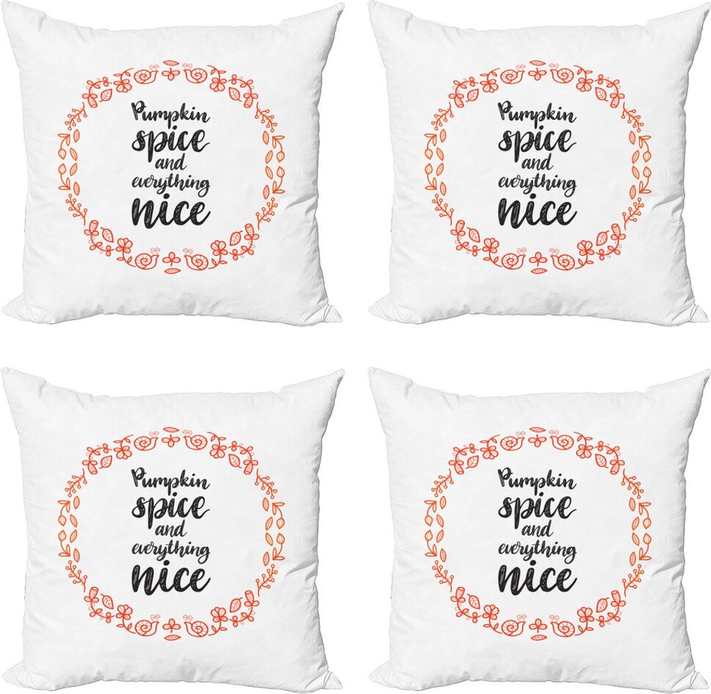 ABAKUHAUS Kürbis geschmack Kissenbezug Set (4 Stück), Herbst-Motivation, Moderner Doppelseitiger Digitaldruck, 50 cm x 50 cm, Vermilion und Schwarz