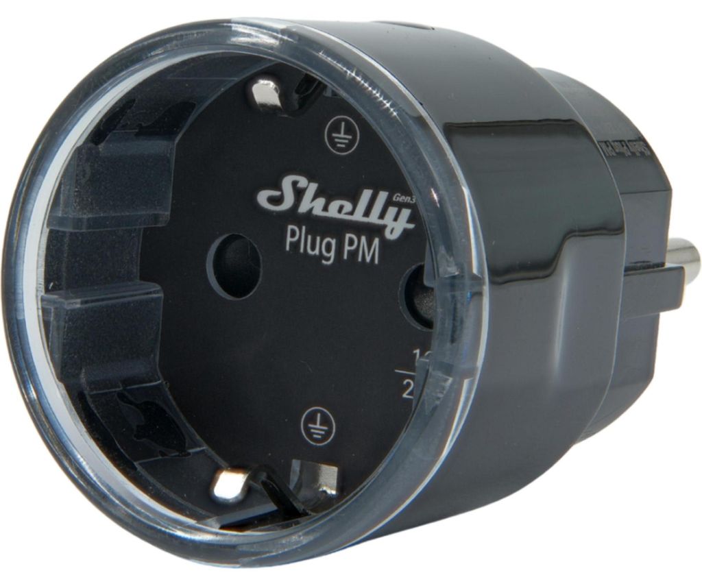 Shelly Plug PM Gen3, Steckdose zur Energieüberwachung und Produktbild 