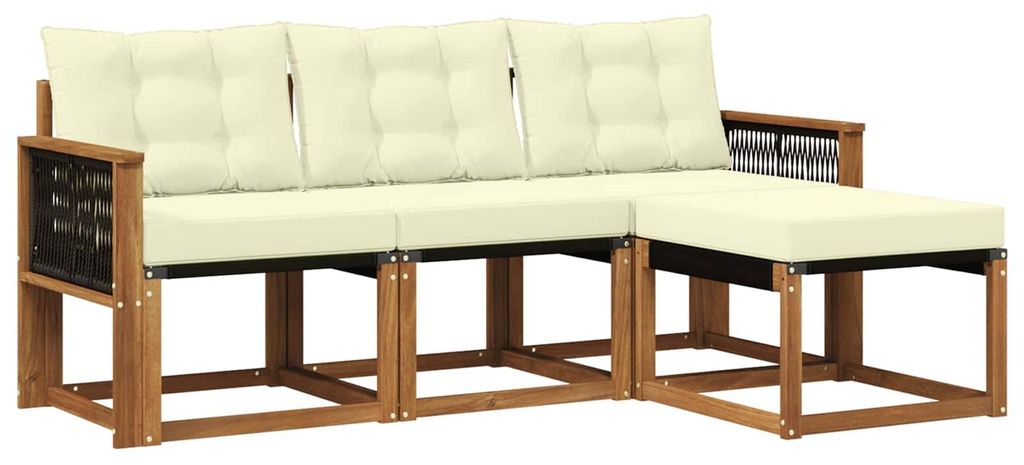 “2026 Modern“ Braun Outdoor-Sofagarnitur mit Kissen 4 pcs Natur und Creme - Designermöbel 27456 - Gartensofas