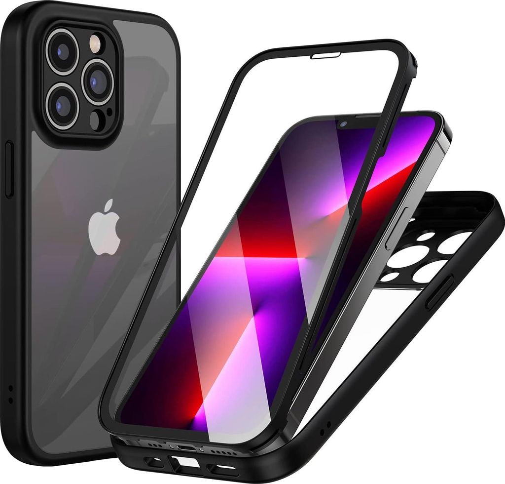 Hülle für Apple iPhone 13 Pro Max Schwarz Vorderseite Rückseite