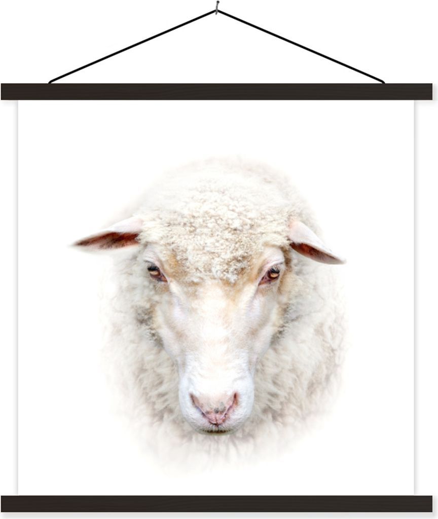 MuchoWow Textilposter Schafe - Porträt - Wolle 90x90 cm mit schwarzem Rahmen - Magnetisches