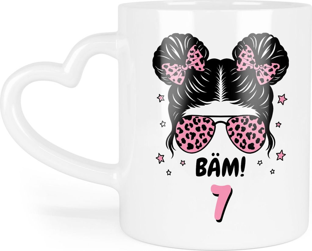 Bäm 7 Geburtstag Tasse Herzhenkel Mädchen Geschenk Kindergeburtstag Deko Überraschung stylisches Motiv coole Geschenkidee