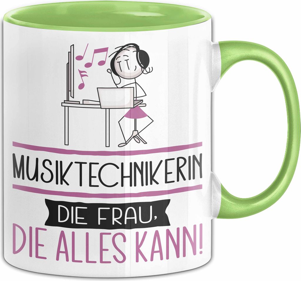 Musiktechnikerin Geschenk Tasse Becher Die Frau Die Allen Kann Geschenkidee für eine Musiktechnikerin Lustig (Grün)