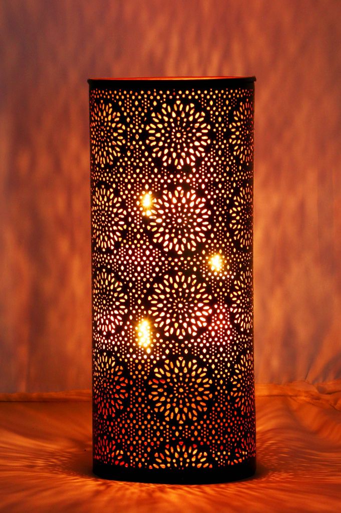 Orientalisches Windlicht Laterne orientalisch Amelle 30cm Groß | Orientalische Vintage Teelichthalter Schwarz und Kupferfarben innen u außen | Ma...