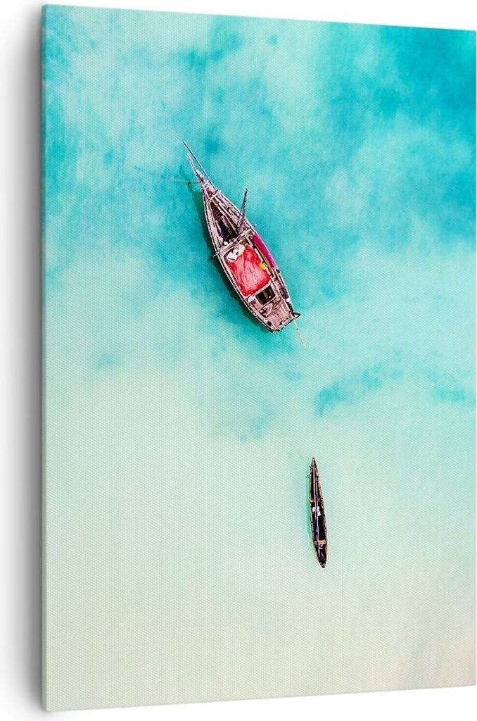 Bild auf Leinwand - Leinwandbild - Einteilig - Insel Boot Schiff Ozean - 70x100cm - Wand Bild - Wanddeko - Wandbilder - Leinwanddruck - Wanddekorat...