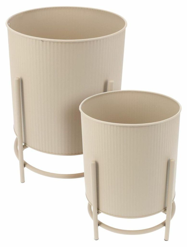HOWHOMELY | Pflanzgefäß - Übertopf - beige - 2er Set - Blumentopf - Metallständer - Praktisch