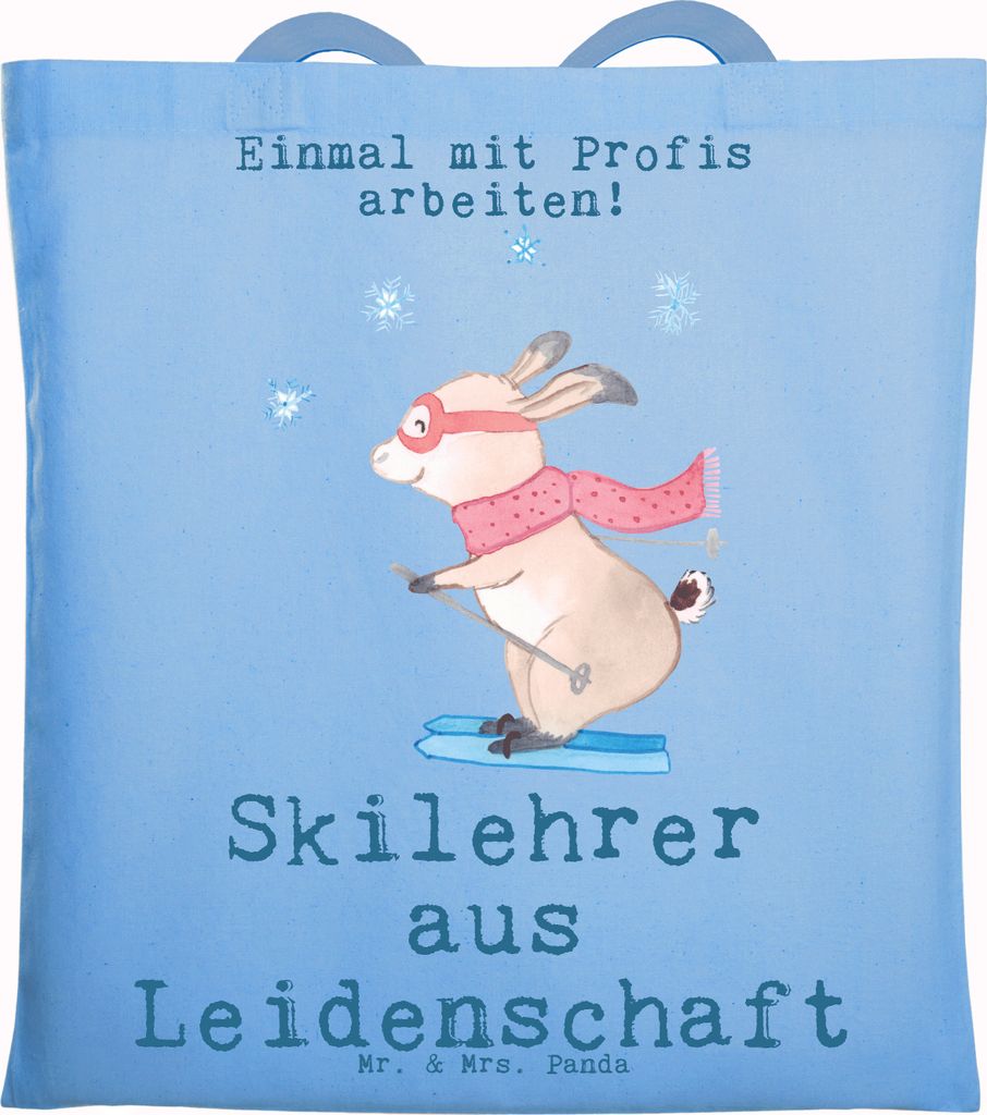 Mr. & Mrs. Panda Jutebeutel Skilehrer Leidenschaft - Sky Blue - Geschenk, Baumwolltasche, Tote Bag, Schultasche, Jutetasche, Einkaufstüte, Tasche