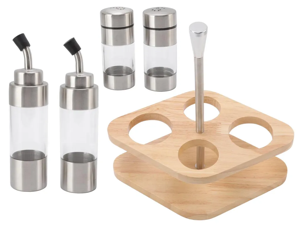 Set de rangement épices pour plan de travail en inox et bois naturel