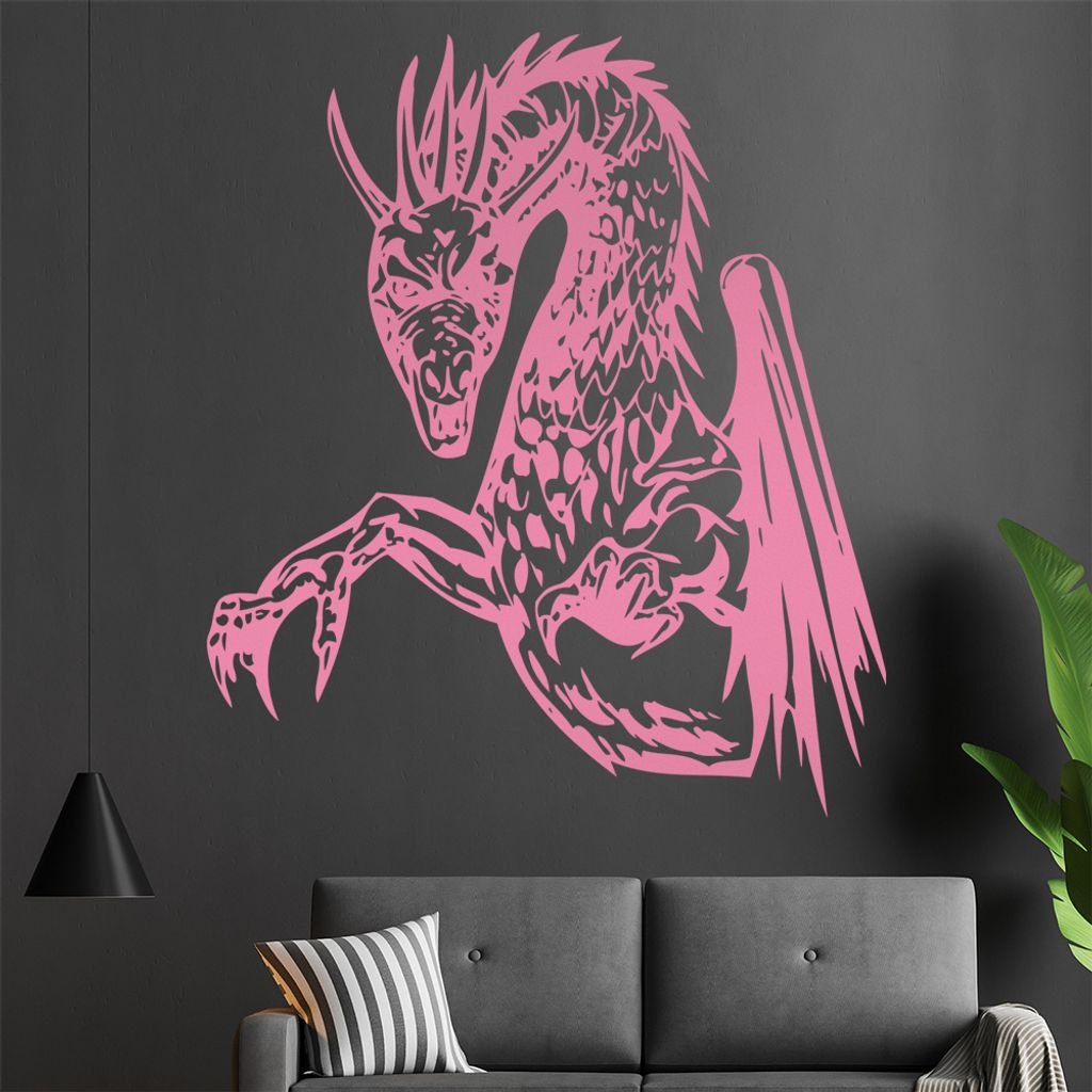 Drachen Angriff Wandtattoo in 6 Größen - Wandaufkleber Wall Sticker - Dekoration, Küche, Wohnzimmer, Schlafzimmer, Badezimmer