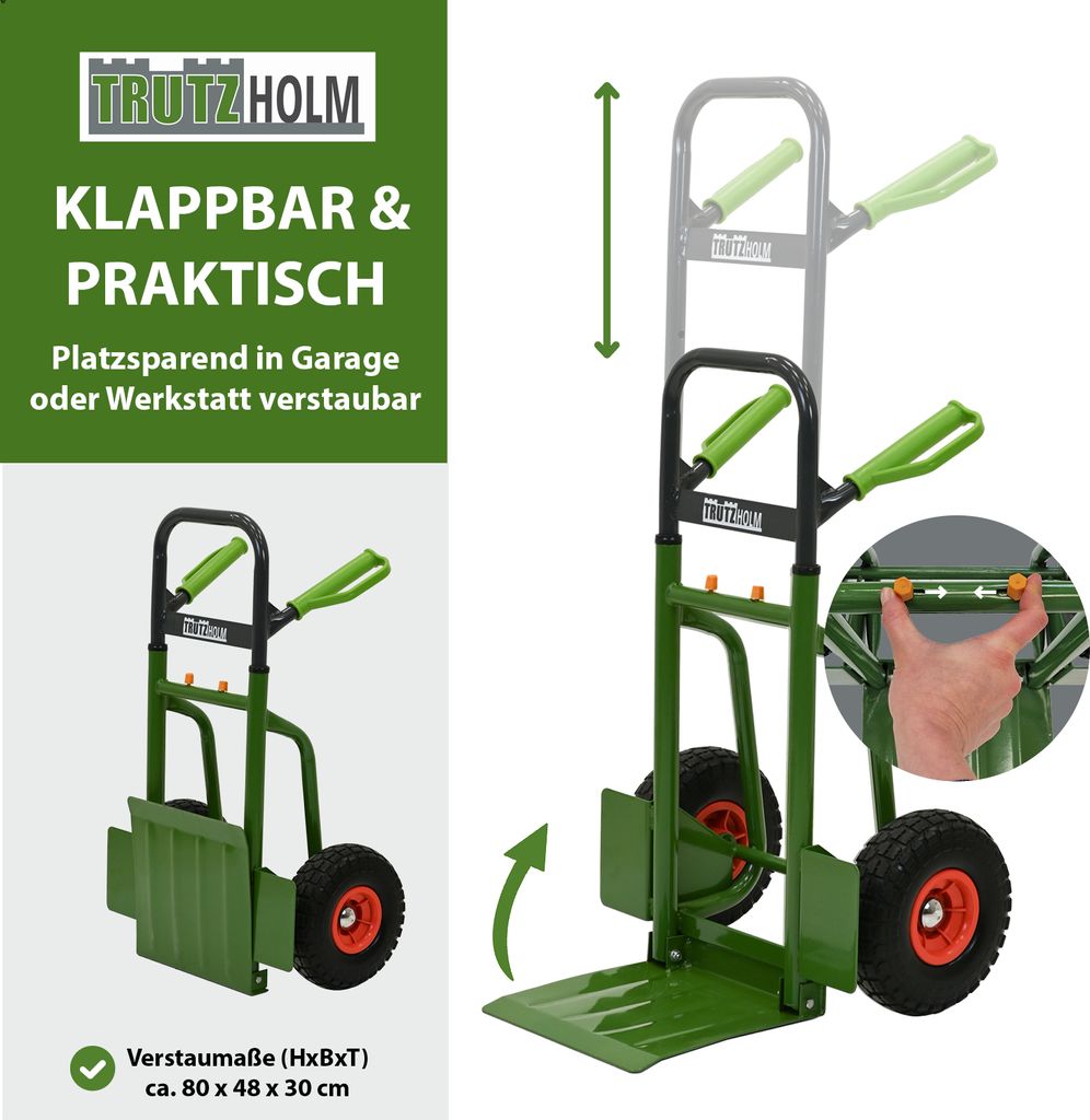 Sackkarre Stahl 200 kg 113 cm Höhe große klappbare Produktbild 8