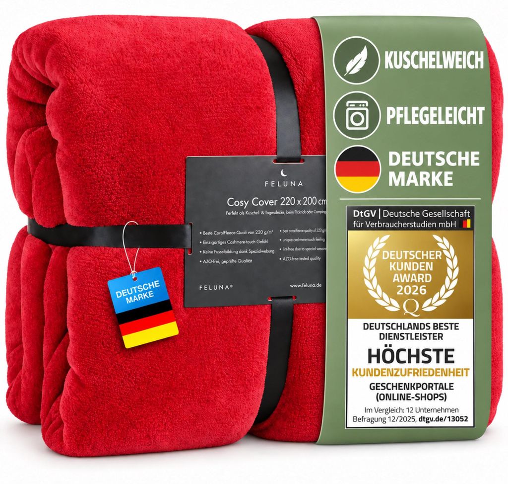 Feluna XXL Kuscheldecke 220x200 cm Rot – Ultra flauschige Produktbild 