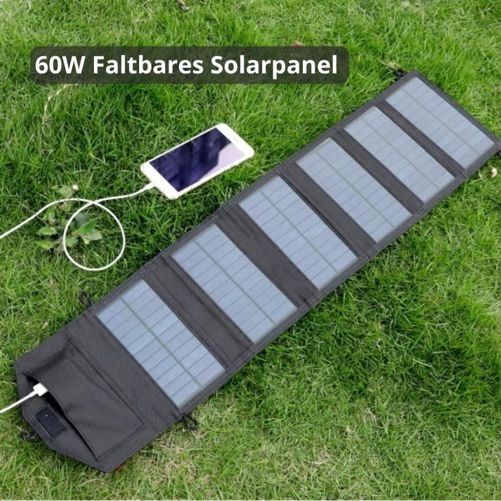 60W Faltbares Solarpanel Ladegerät – Outdoor Powerbank USB Produktbild 