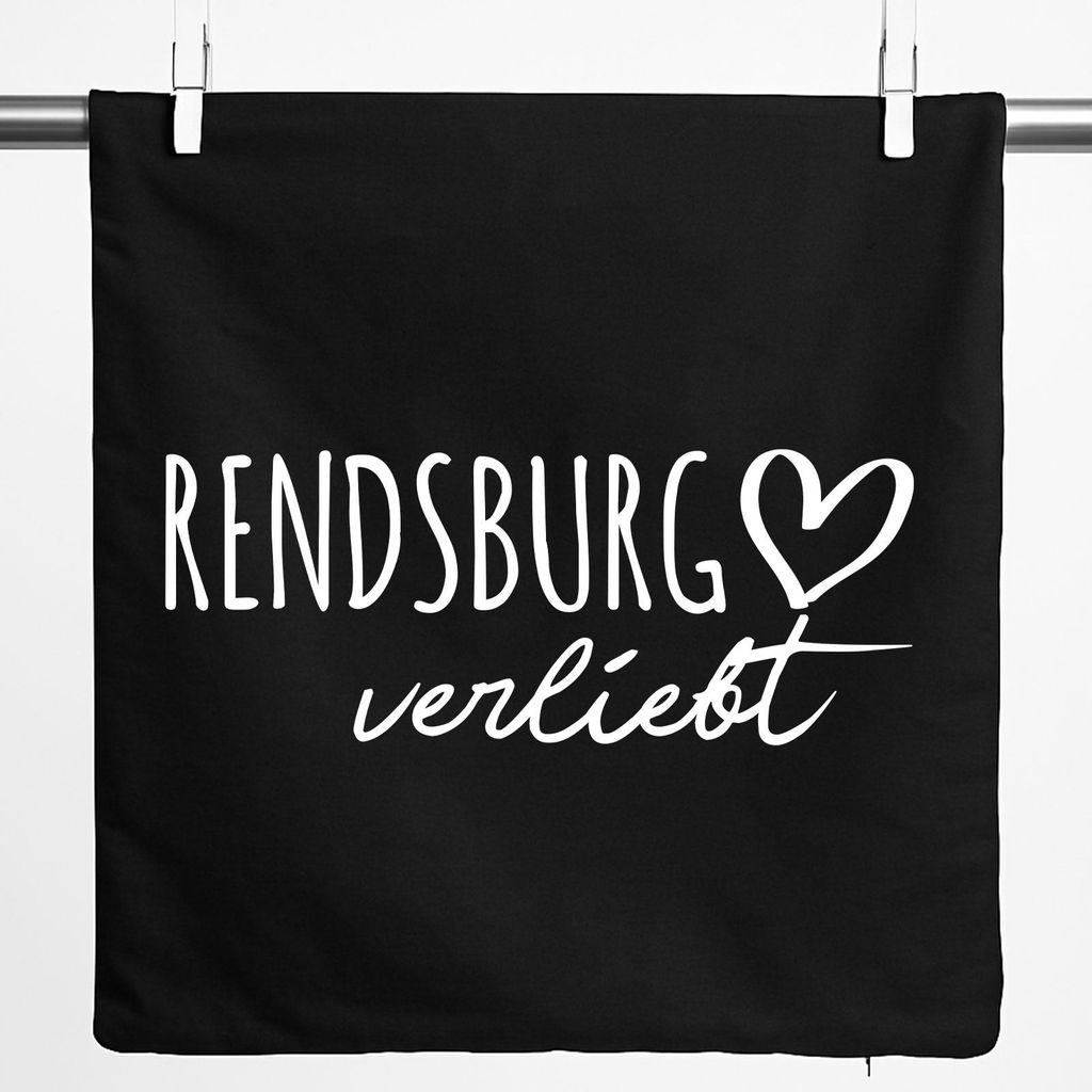 Huuraa Kissenbezug Rendsburg verliebt 40x40cm Black Baumwolle Dekokissenbezug Geschenkidee