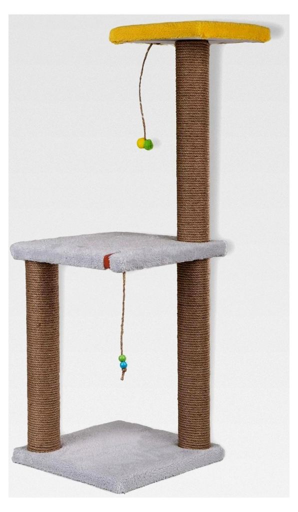 Kratzbaum, 2-stöckig, 82 cm lang mit Canip für Katzen, Kratzstamm aus Juteseil (Grau)