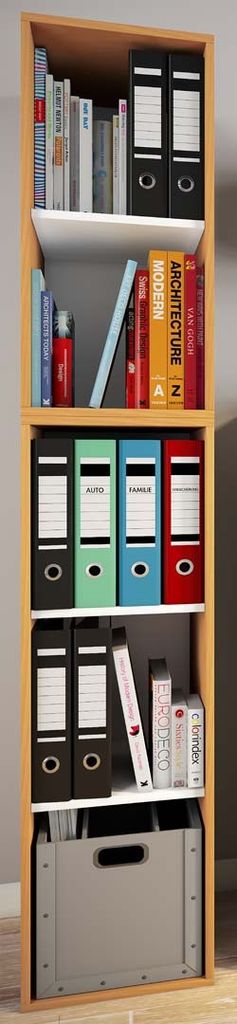 VCM Holzregal stehend | platzsparender Aktenschrank | Maße ca. H. 184 x B. 35 x T. 37 cm | Elegantes Regal | Büroregal – Lona I 5f