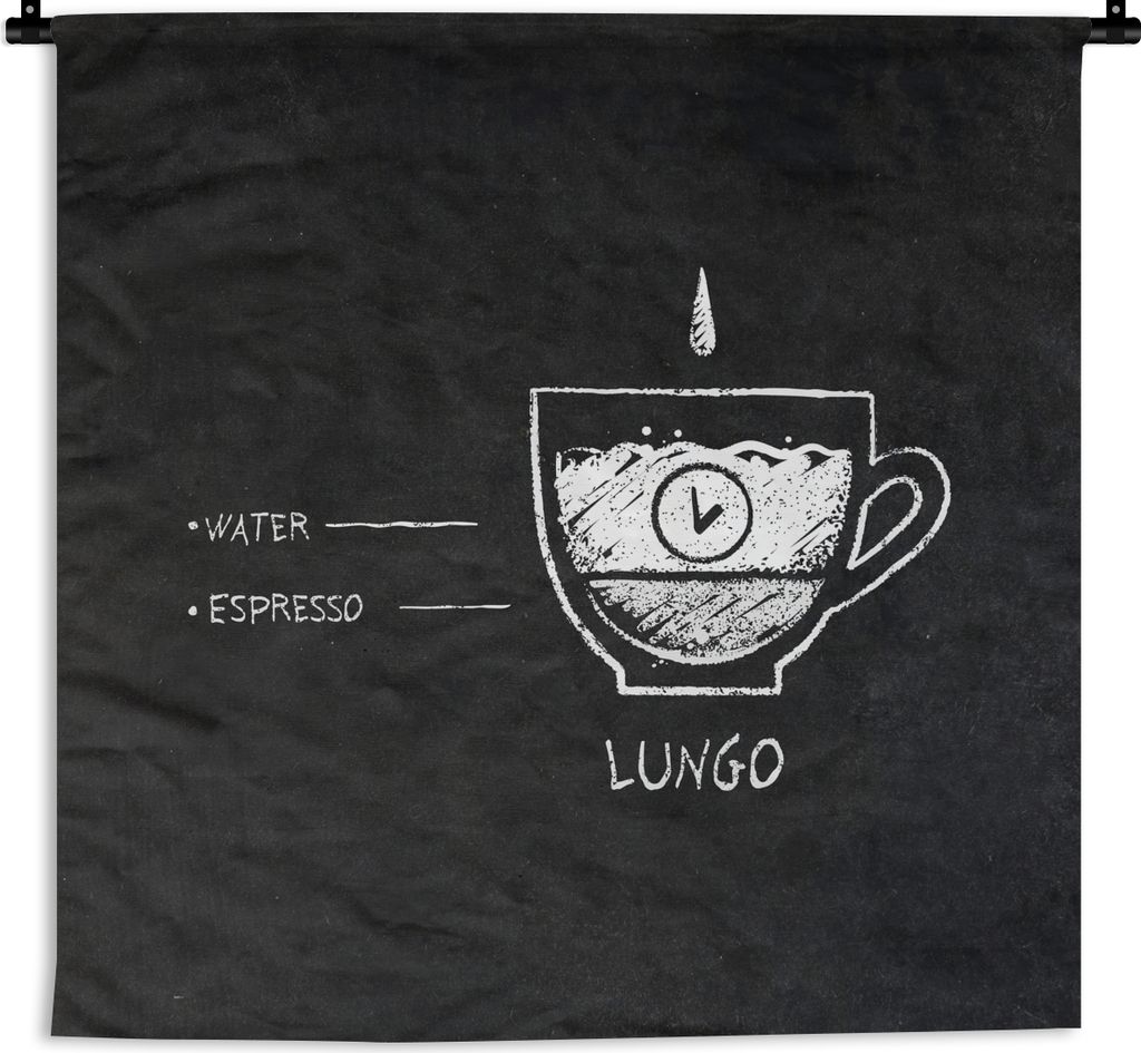 MuchoWow Wandteppich Wandbehang Kaffee - Zitate - Lungo - Text - Vintage 150x150 cm Tapisserie Dekoration Wandtuch - Wohnaccessoires - Modernes