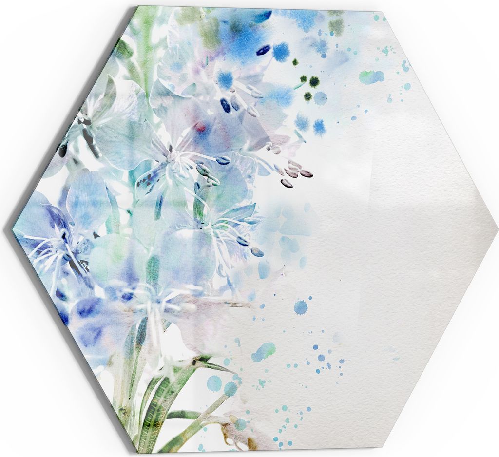 DEQOART Magnettafel Glas 55x48 cm 6-eckig 'Blütenregen Aquarell' beschreibbar Whiteboard Küche