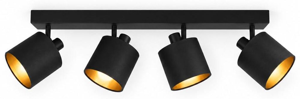 hoftronic LED-Deckenstrahler 4 Spots E14 Fassung Schwarz Gold IP20