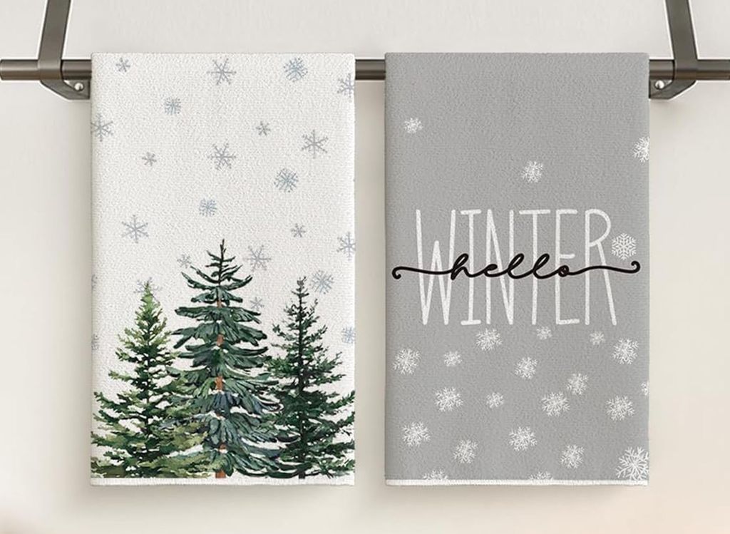 Geschirrtš¹cher Weihnachten 2er Set, Kš¹chentš¹cher Weihnachtsb?ume Kš¹chenhandtš¹cher Wei? Grau 41x63 cm, Geschirrtuch mit Weihnachts Mo...
