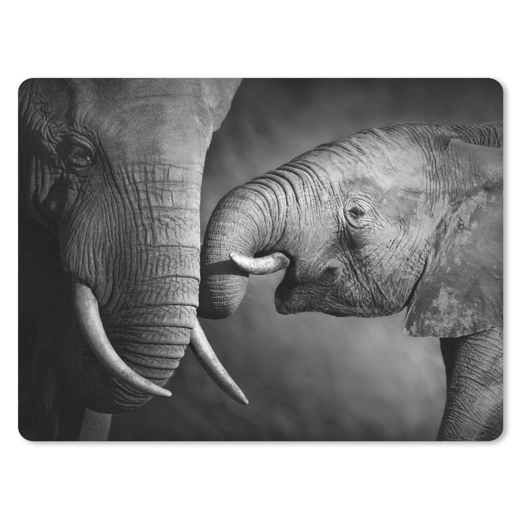 MuchoWow Mauspad Mousepad Wildtiere - Elefant - Schwarz - Weiß - Porträt 40x30 cm - Mousepads - Maus Mat - Pad - Mausunterlage - Anti Rutsch