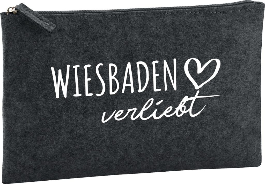 Huuraa Kulturbeutel Wiesbaden verliebt 1 Liter Charcoal Filz Kosmetiktasche Geschenkidee