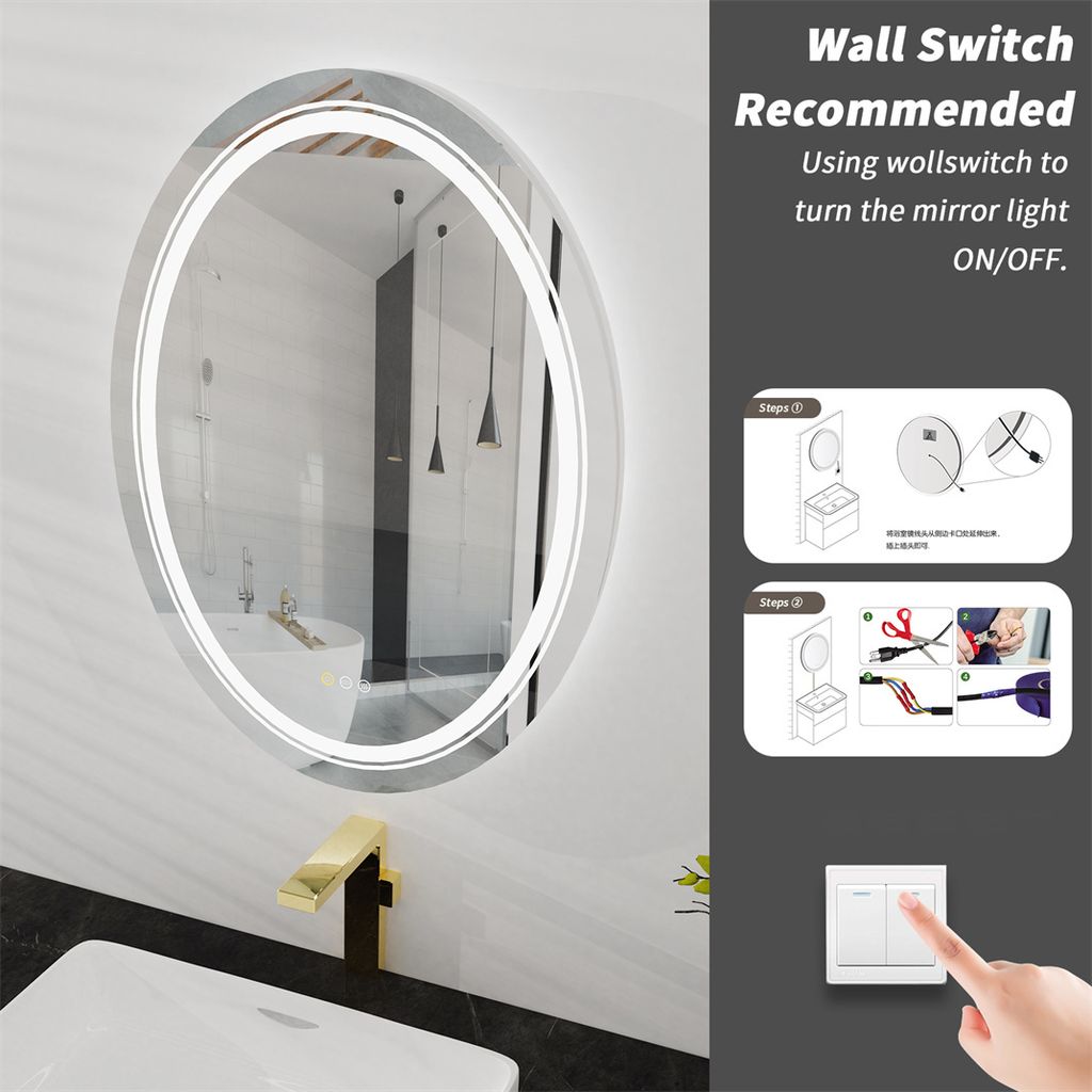 WISFOR LED koupelnové zrcadlo kulaté 60×80 cm nástěnné Obrázek produktu 11