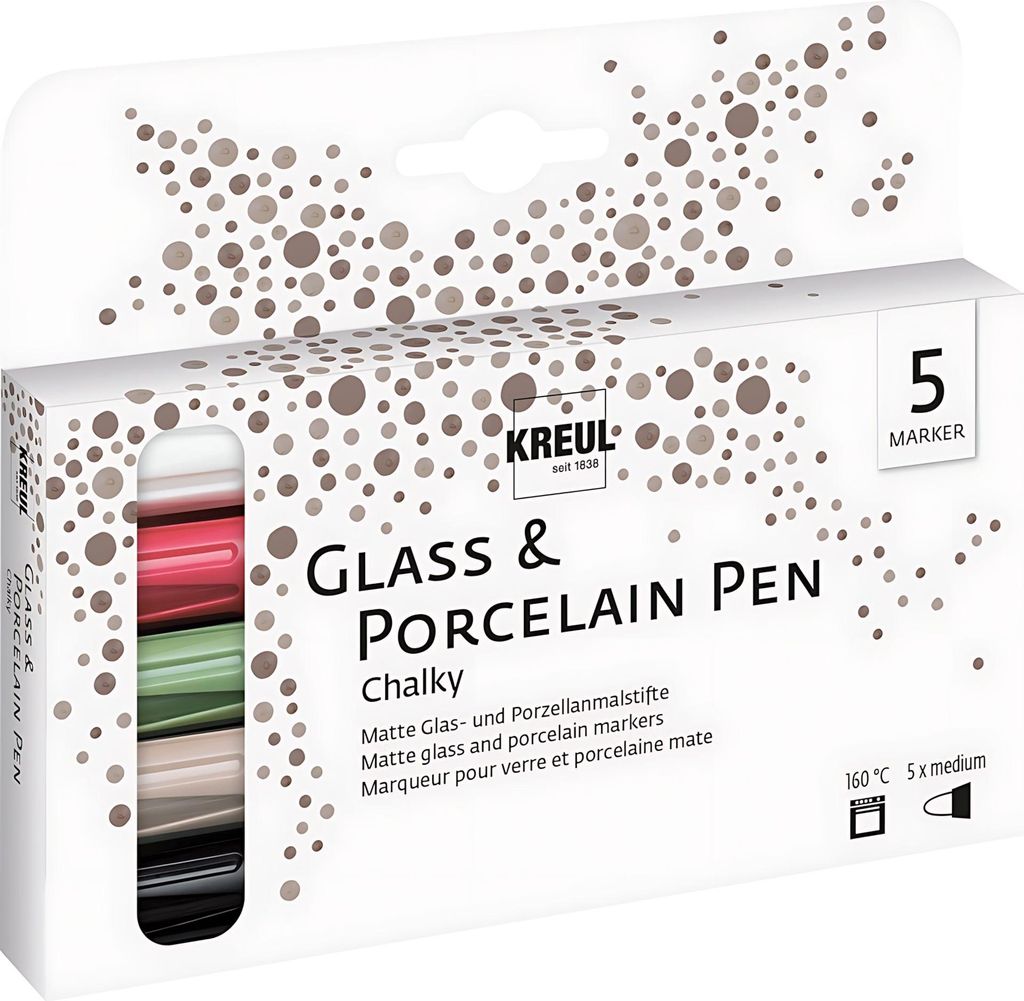 KREUL Glass & Porcelain Pen Chalky medium 5er Set Produktbild 