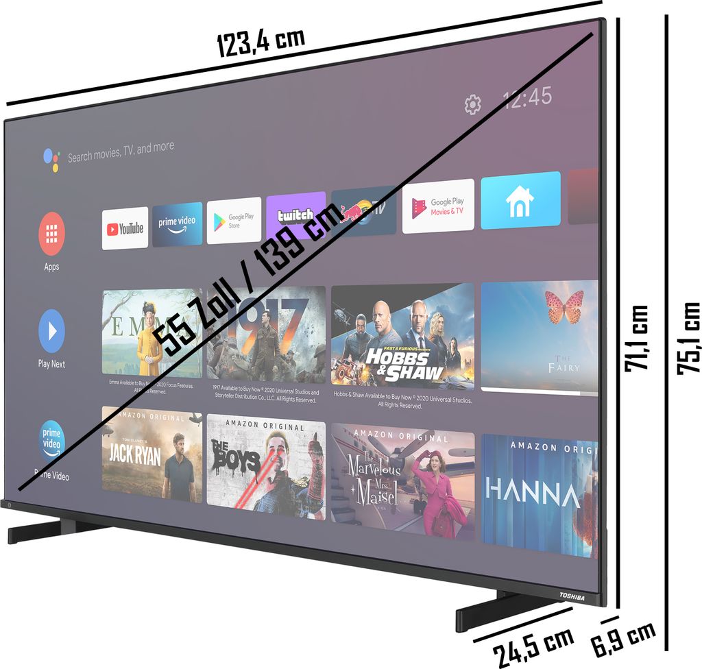 Toshiba 55UA5D63DGY 55 Zoll Fernseher (4K UHD, HDR Dolby Produktbild 3