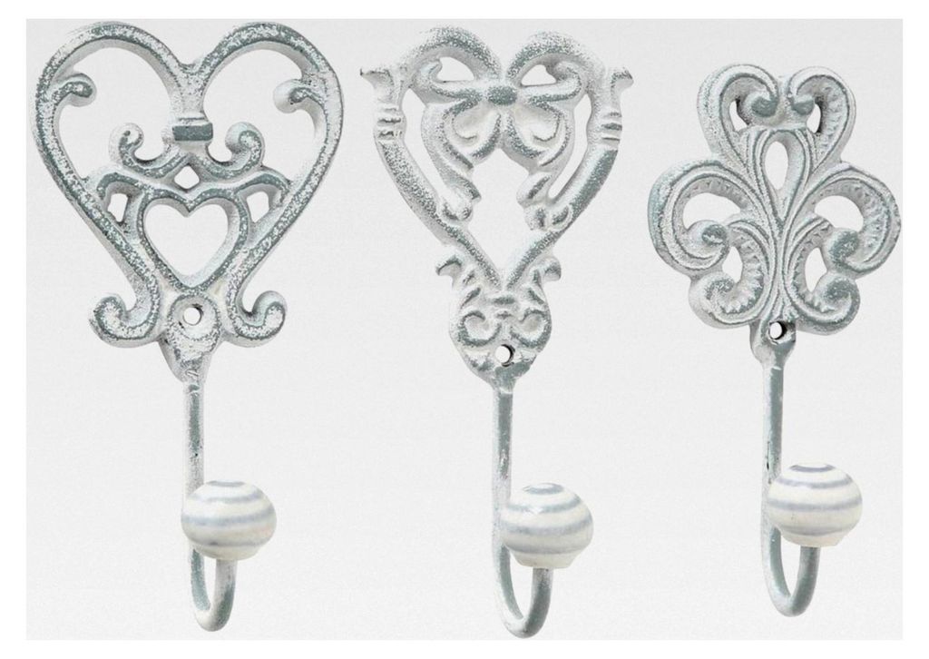 Wandhaken aus Eisen, grau lackiert, Shabby, 3er Set