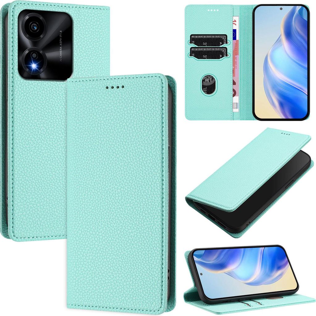 Litchi Leder Handyhülle für Honor X5c/Honor X5c Plus Wallet Kartenfächer Standfunktion Hülle Türkis
