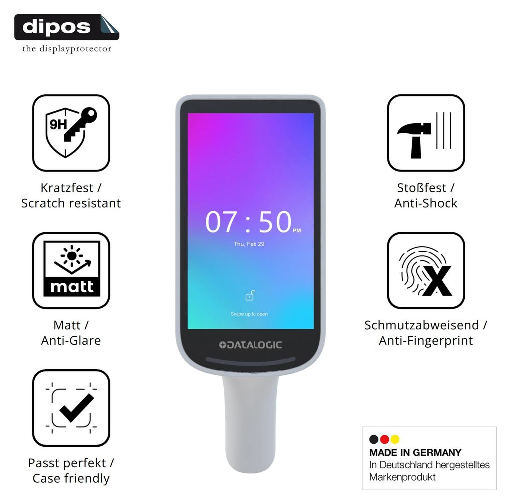 2x Schutzfolie für Datalogic Joya Smart Smart Plus matt - Anti-Shock 9H Folie dipos Glass Kunststoffglas