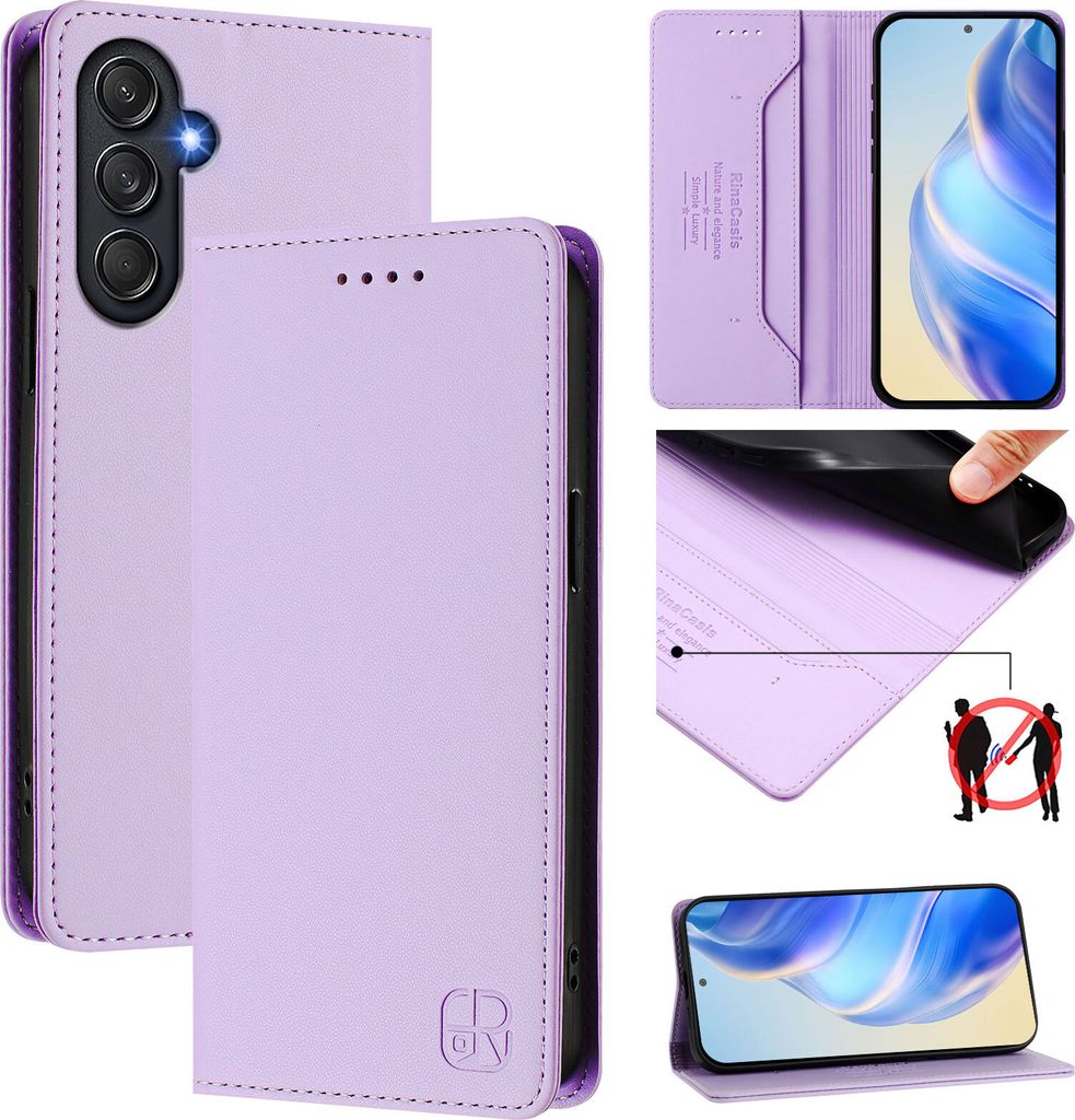 Lederhülle für Samsung Galaxy M54/F54 5G Hülle Flip Brieftasche Kartenfächern Ständer Schutzhülle Violett