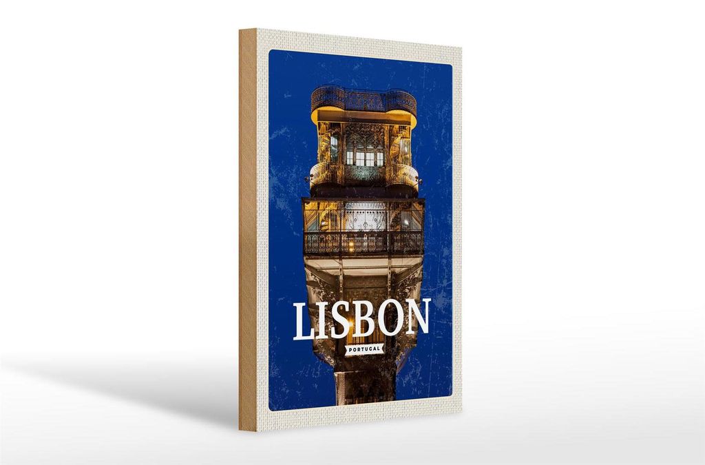 Holzschild Reise 20x30cm Lisbon Portugal Architektur Retro Produktbild 