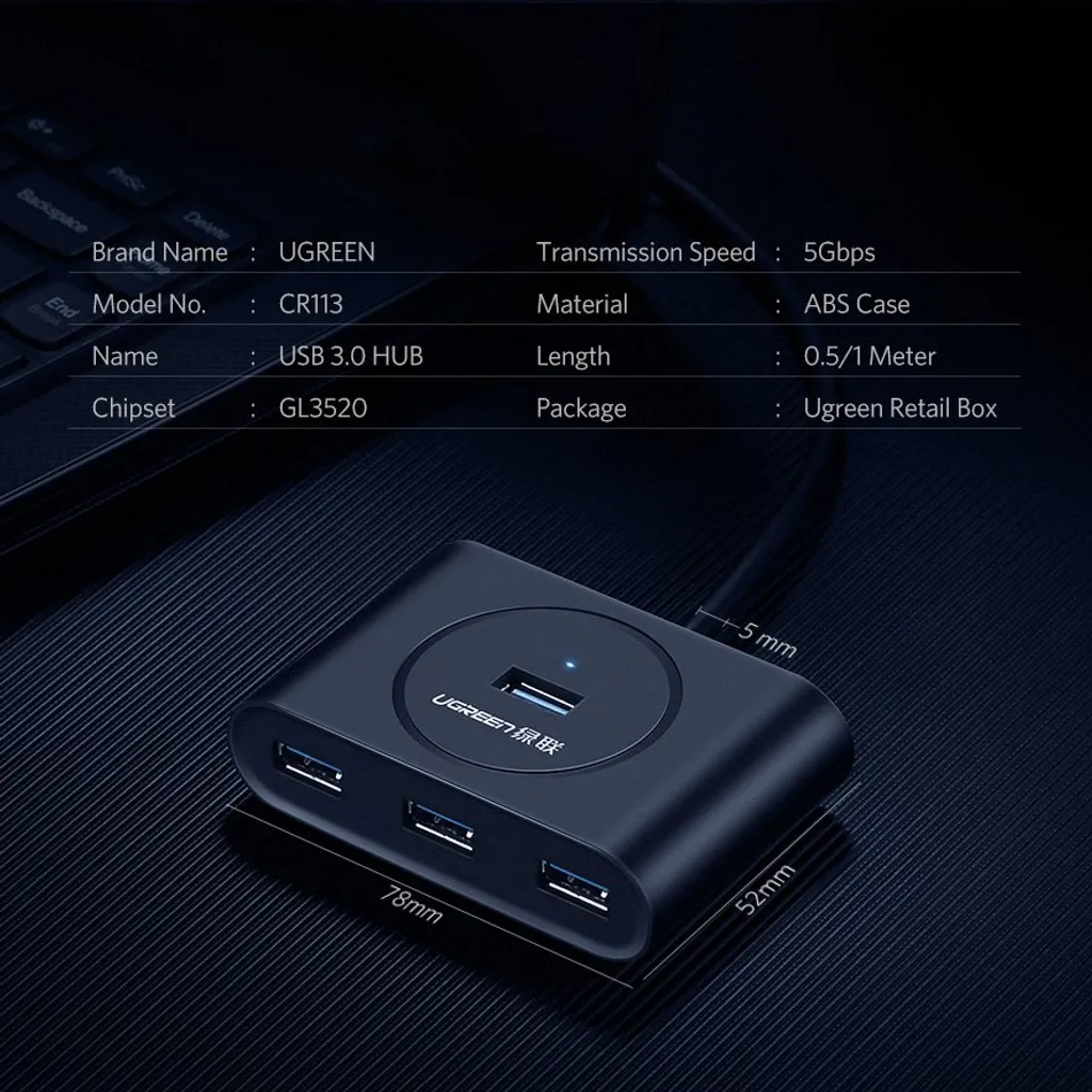 Ugreen 20290 Hub USB 3.2 Gen 1 4 Porte - Estensione Cavo 0,5m Nero - 15