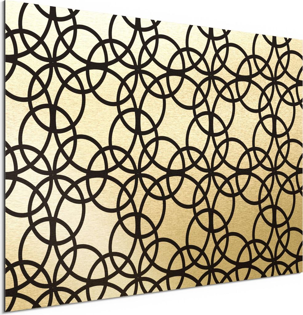 DEQORI Alu-Dibond Bild Gold 60x40 cm 'Kreisige Symmetrien' Wandbild Metall dünn Design