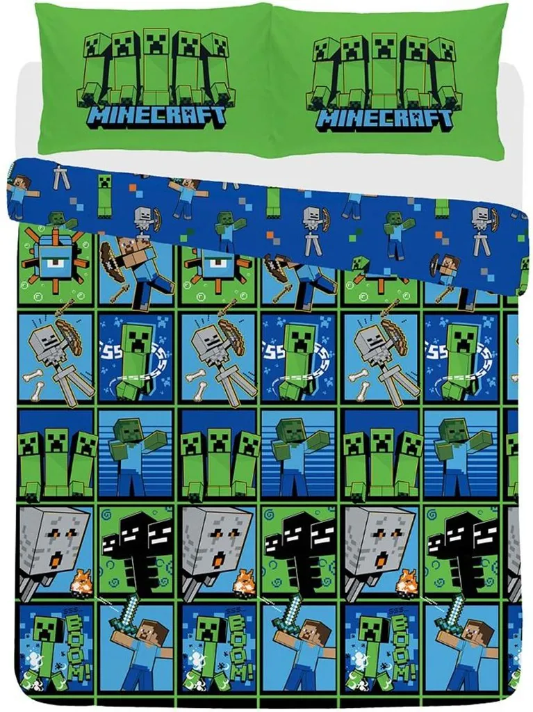 Parure de Lit Double Minecraft Imprimé Intégral pour Chambre Enfant
