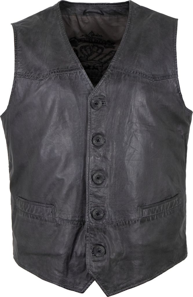 Maddox - Herren Lederweste Weste Lammnappa anthrazit-navy-schwarz : 46