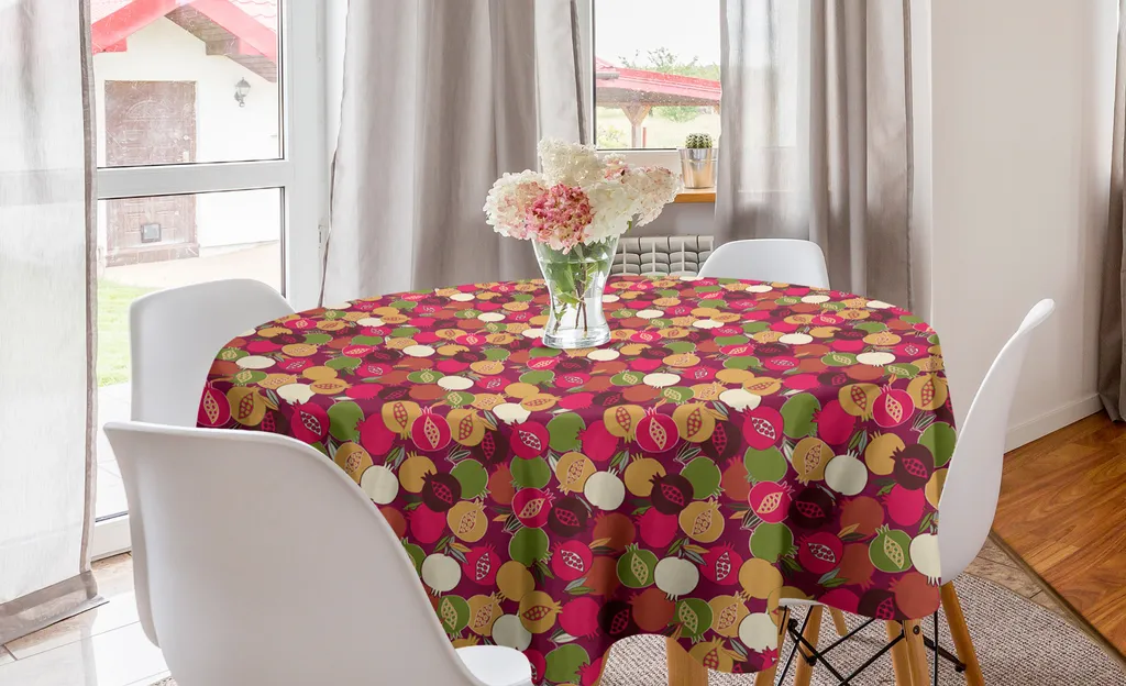 ABAKUHAUS Rosa e Grigio Tovaglia, Lace roteato Circle, Rettangolare per Sala da Pranzo e Cucina, 140 cm x 200 cm, Fucsia Magenta Grigio
