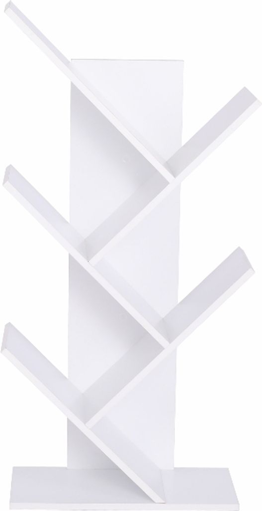 A white tree-shaped bookshelf against a white background.