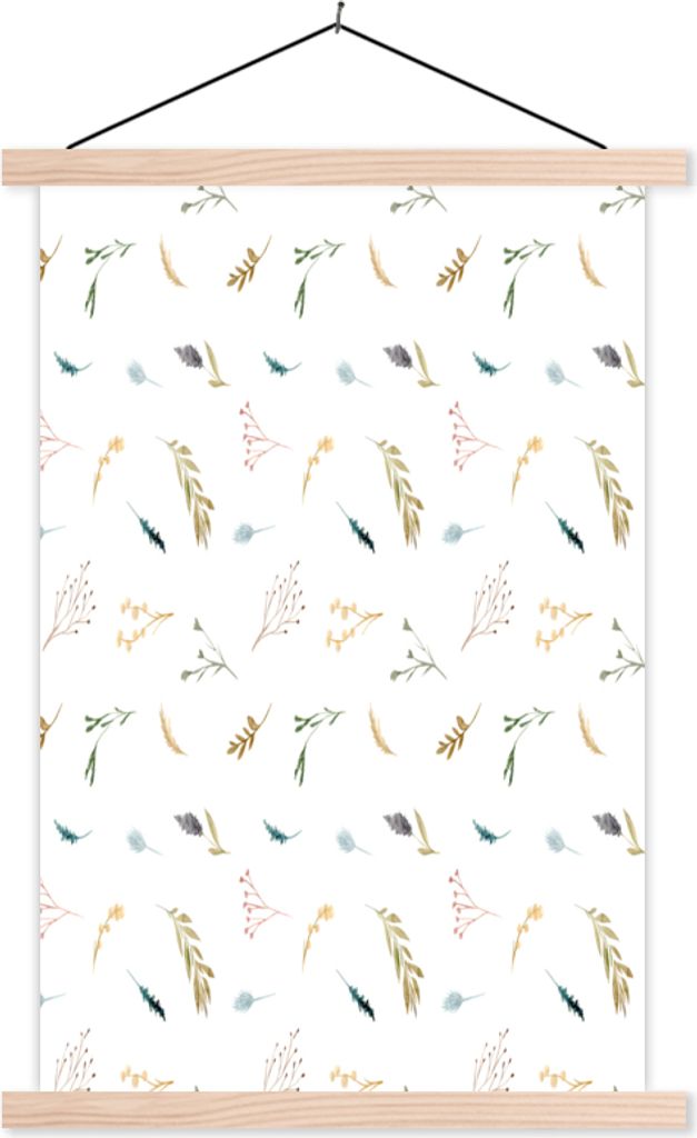 MuchoWow Textilposter Blumen - Muster - Pastell 40x60 cm mit holzfarbenen Rahmen - Poster