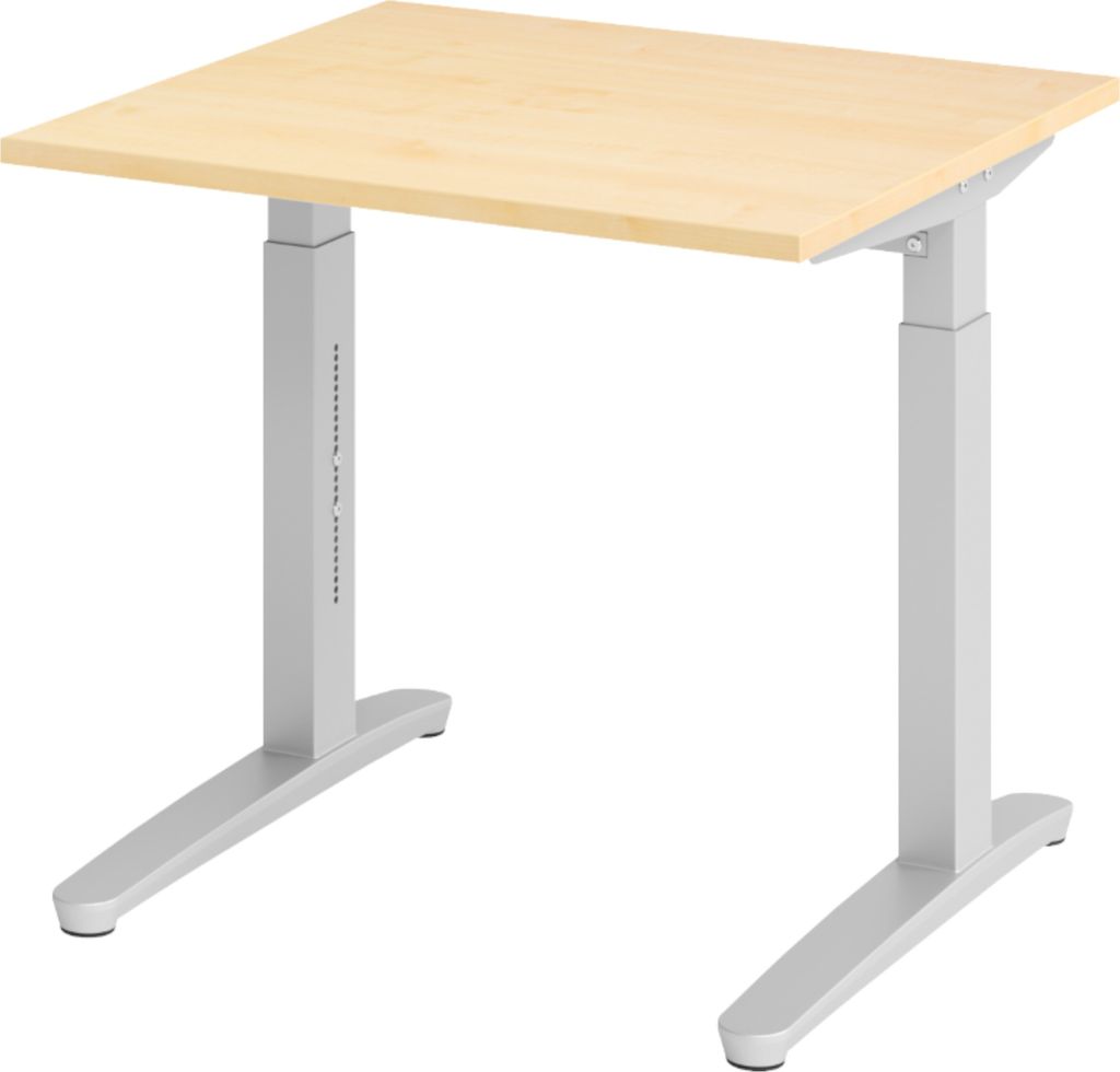 bümö Schreibtisch Serie-XB - Nachbildung Ahorn, Gestell: Silber, Größe: 80 x 80 cm
