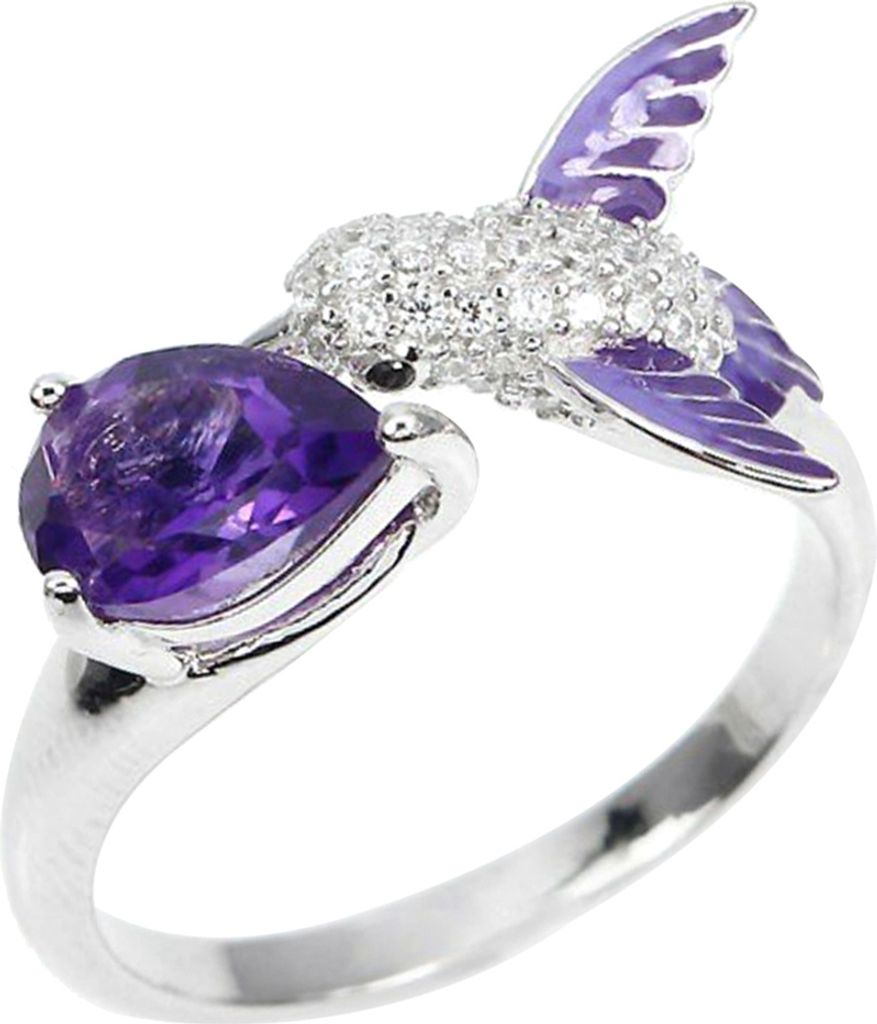 Offener Ring mit Vogel-Wassertropfen, künstlicher Amethyst, Produktbild 