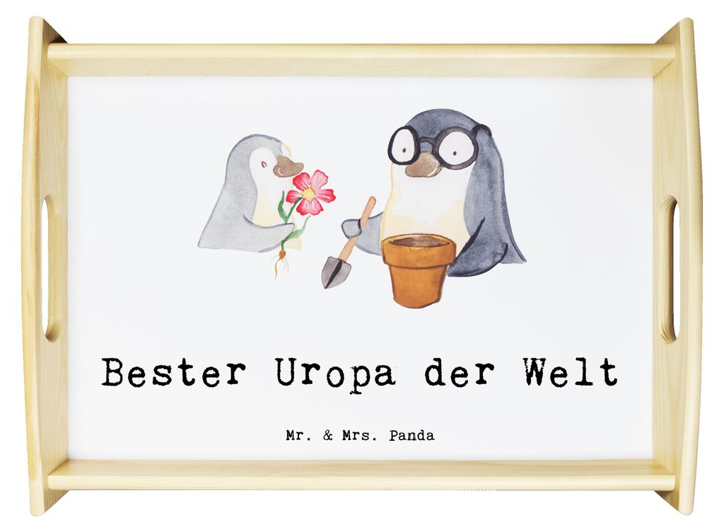 Mr. & Mrs. Panda Servier Tablett Pinguin Bester Uropa der Welt - Weiß - Geschenk, Geschenkidee, Mitbringsel, betttablett, Holztablett, Serviertabl...