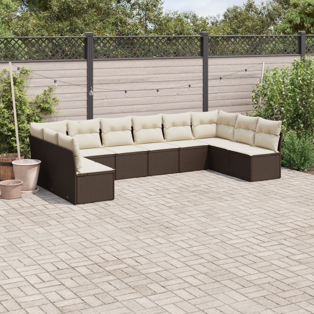 CLORIS 10-tlg. Garten-Sofagarnitur mit Kissen Braun Poly Rattan 3218093