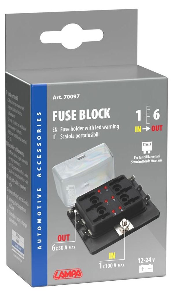 Poistkový blok Lampa 1 vstup 6 výstupov 12/24V Obrázok produktu 